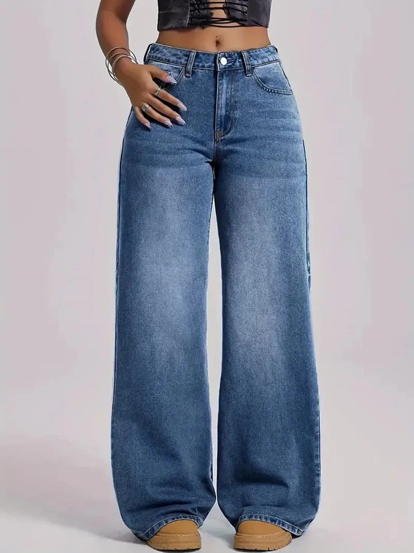 zjaiss 2026 New Vintage Blue Loose Wide Leg Denim Jeans For Women Trendy Casual Versatile Retro Floor-Length Pants