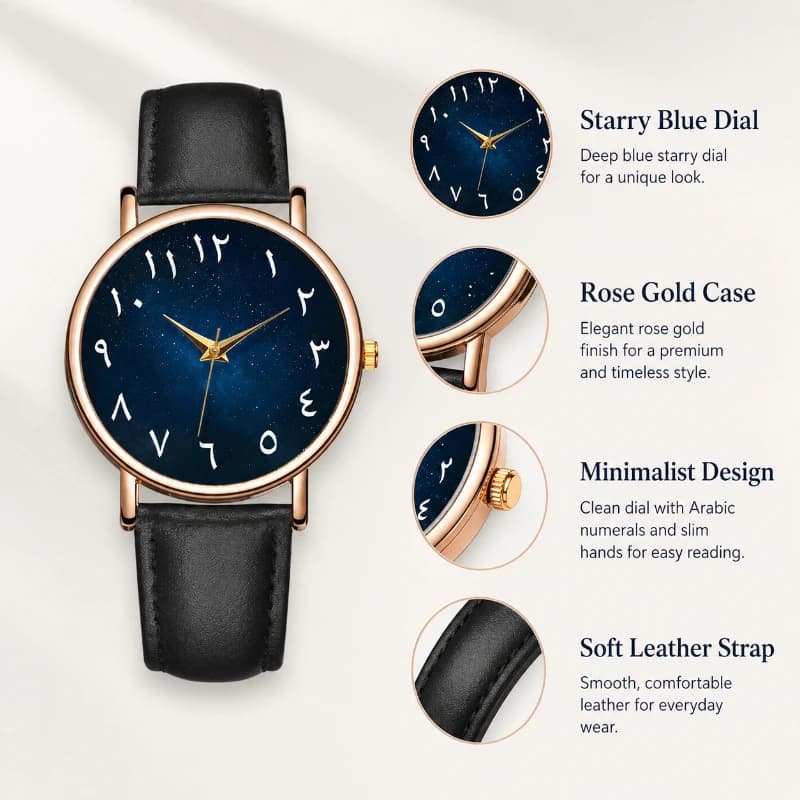 Orologio da Donna Elegante con Cielo Stellato, Quadrante Minimalista con Numeri Arabi, Orologio da Polso al Quarzo Analogico, Regalo Casual ed Elegante
