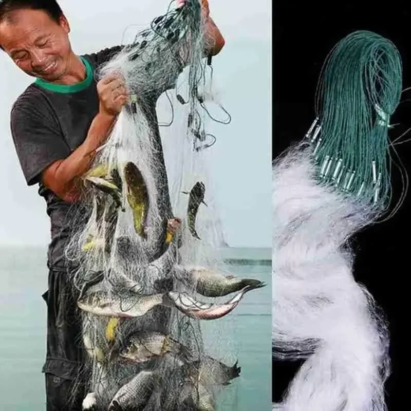 Rete da pesca da 25 m - Nylon a rete singola per lancio a mano con galleggiante e zavorra, trappola per acqua salata/acqua dolce (resistente ai raggi UV)