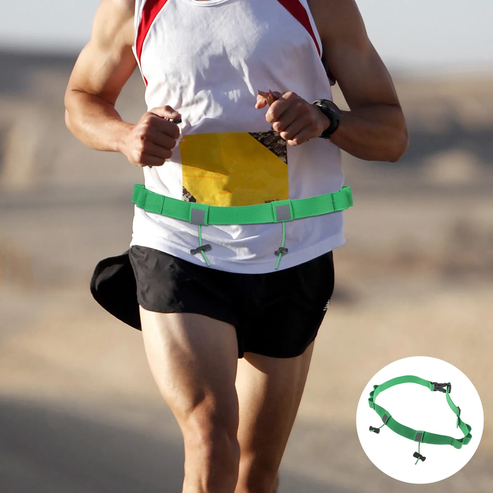 2 Pezzi Cintura Portanumero da Gara Regolabile Verde Elastica, Cintura Sportiva Riutilizzabile per Corsa con Anelli Portaoggetti