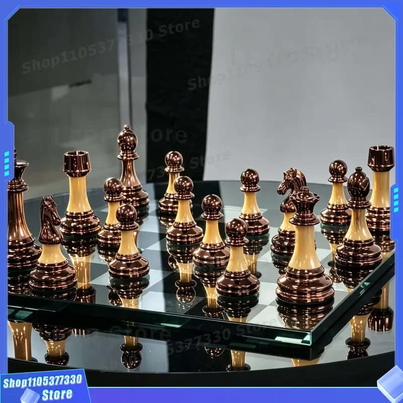Luxury Glass Chess Set with Metal Pieces High End Home Decoration Board Game Business Gift Collection for Adults Strategy