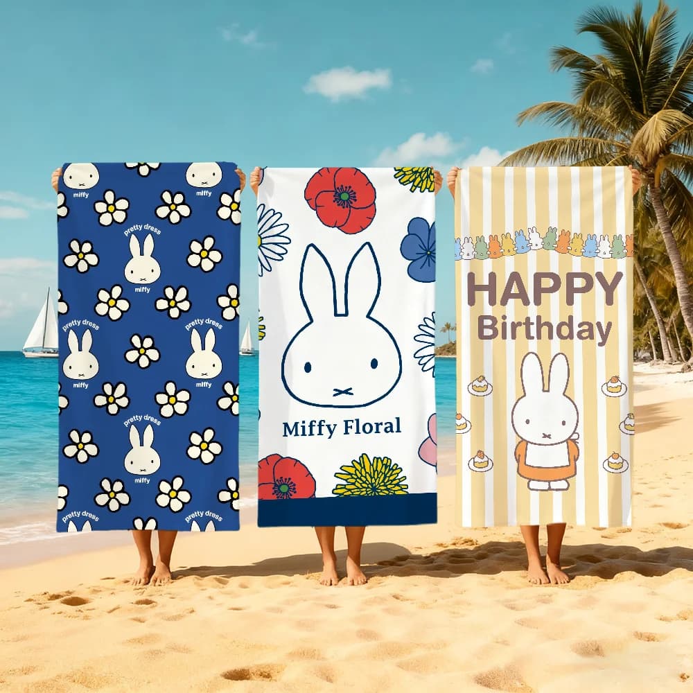 M-miffy simpatico asciugamano da spiaggia con cartoni animati, asciugamani morbidi ad asciugatura rapida, regalo per viaggi, palestra, doccia, campeggio, sport