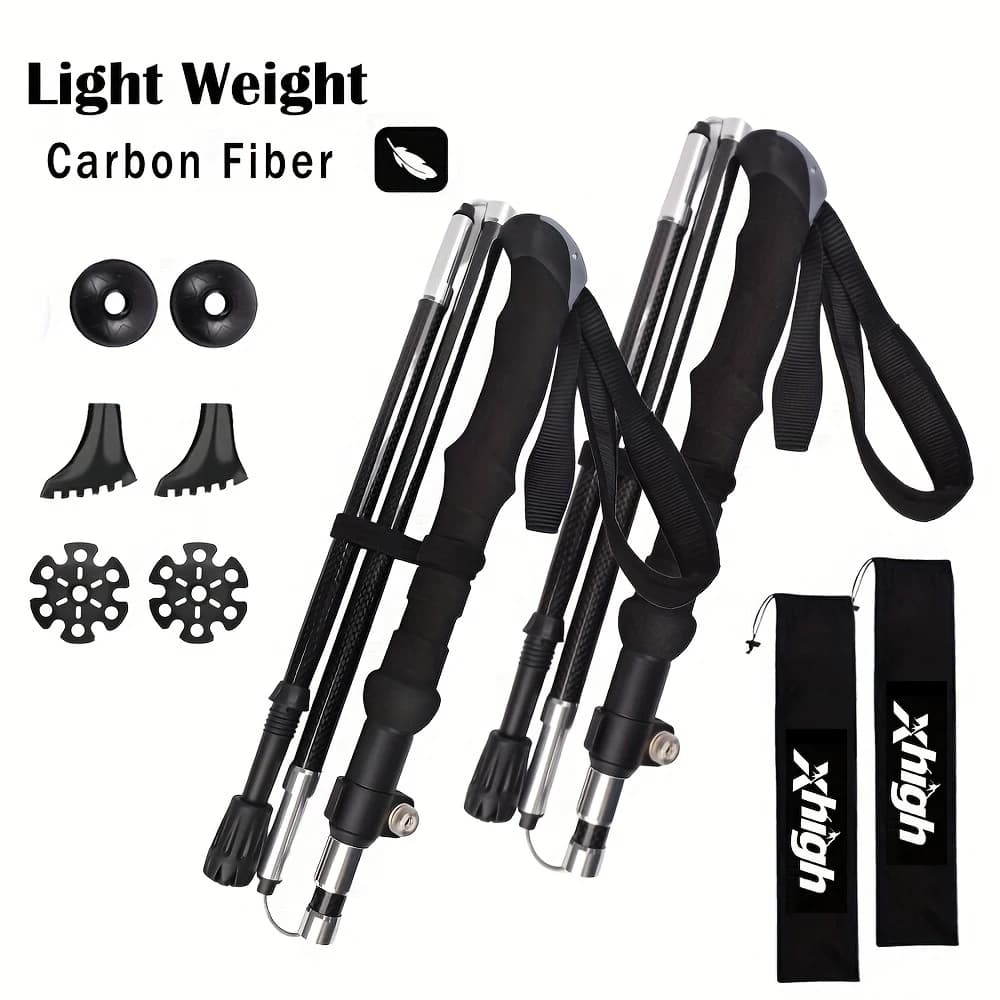 Premium 100% Carbon Fiber Trekking Poles (2-Pack) - Adjustable Lightweight Hiking/Walking Sticks with Quick Flip Lock, Anti-Shoc