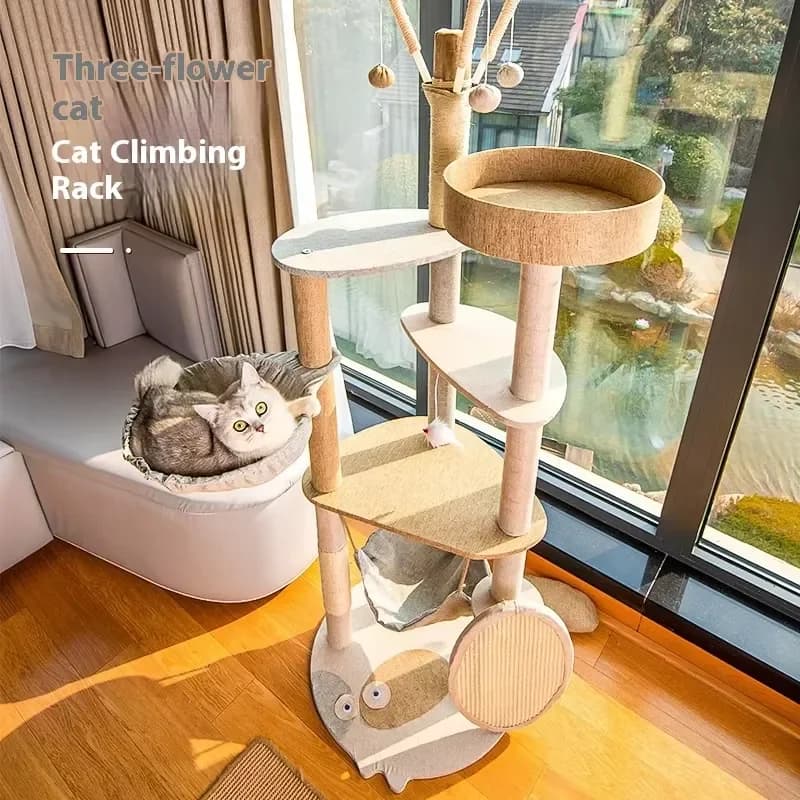 Wholesale Modern Large Wall-Mounted Cat Climbing Sisal Frame Wood Cat Tree Tower Furniture Scratch Post Pet House Play Cat