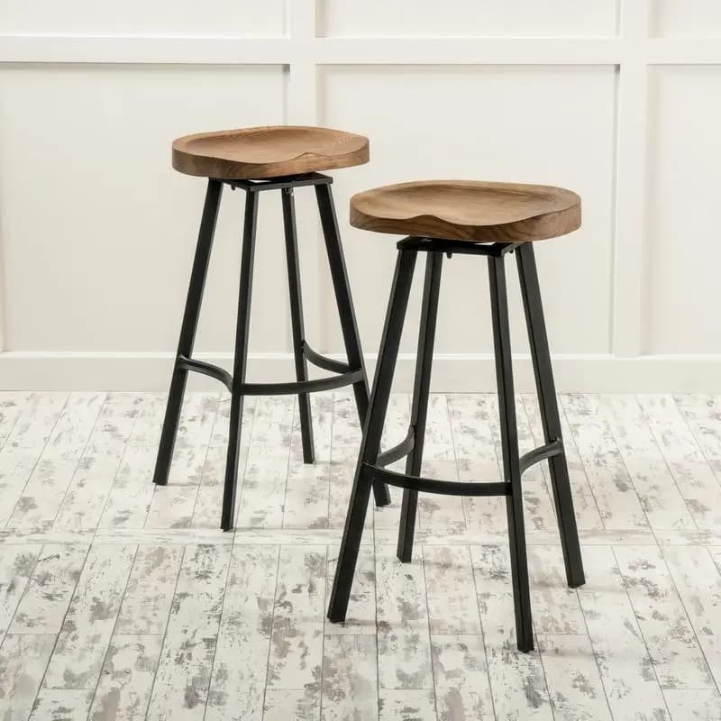 Set of 2 swivel bar stools: modern design with adjustable height with comfortable upholstered seat for home use in kitchen or bar