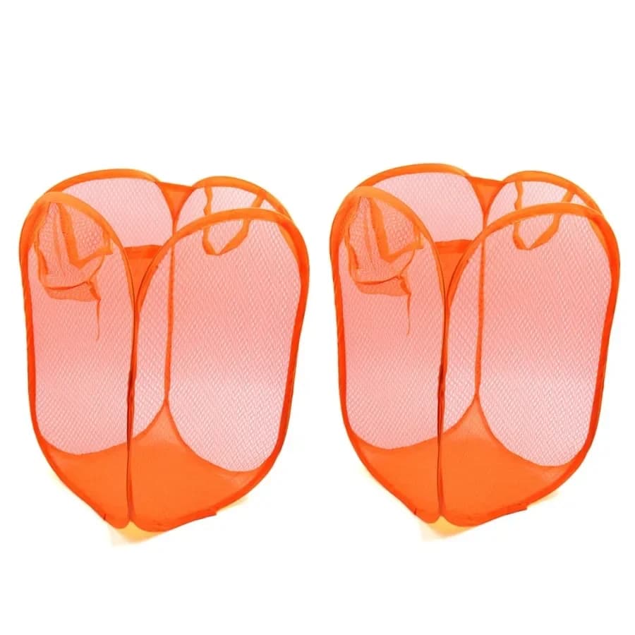 2pcs Orange Mesh Bag Foldable Dirty Clothes Storage Laundry Basket