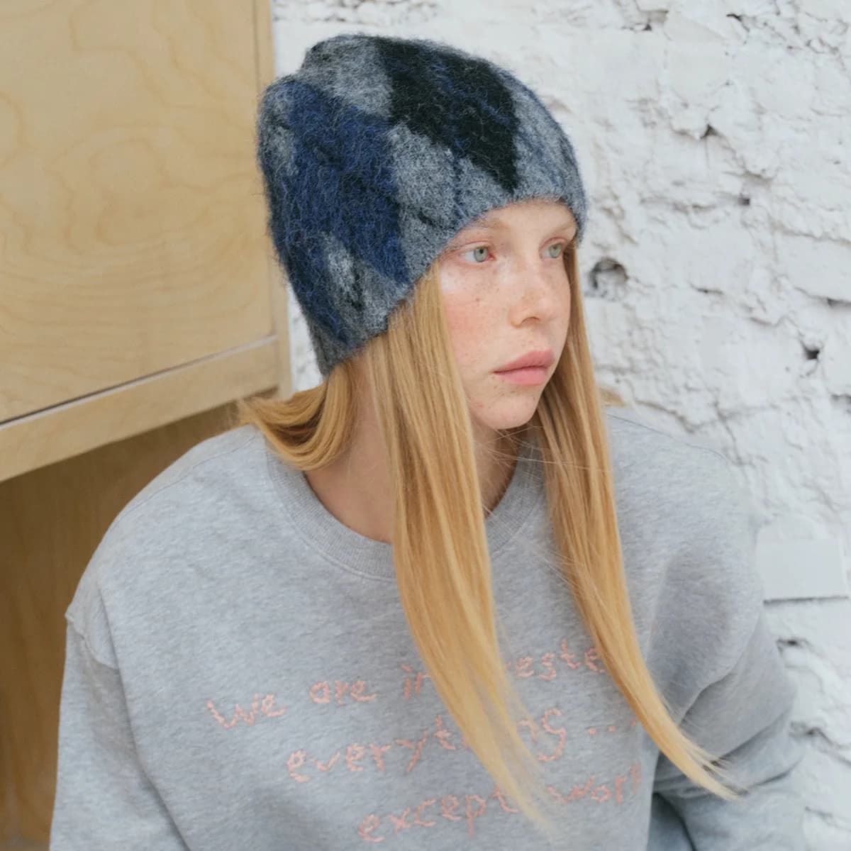 Wool Blend Diamond Knit Beanie for Women Soft Fuzzy Winter Hat Designer Neutral Style Warm Cap