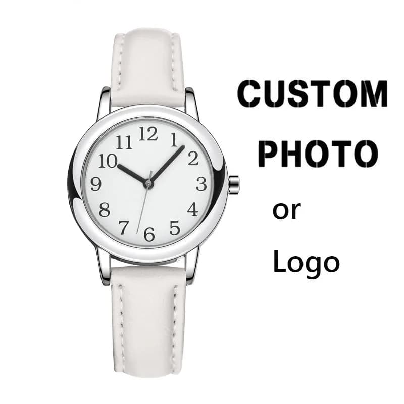 Slim Custom Women's Watch With White Strap Customize Printing Customize Watch Customization Print Gift Watches