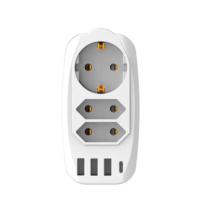 Presa multipla 3 prese CA Protezione da sovratensione Spina UE Presa 4000W 16A 250V con 5V/2.4A 4 porte USB Adattatore da viaggio per Home Office