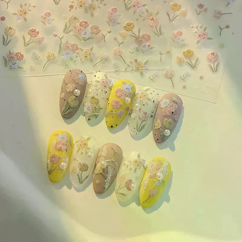 5D Natale Romantico Tulipani Fiori Adesivi per nail art in rilievo Tulipani Decalcomania Fai da te Rilievi Tulipani Cursori per manicure