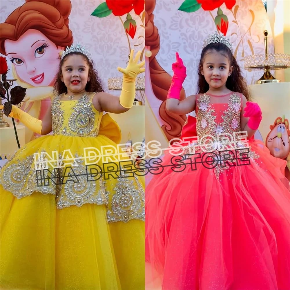Colore personalizzato Bella squisita applique in pizzo Abito da ragazza di fiori Tulle Soffice piccola principessa Abiti da sera da ballo per feste di compleanno