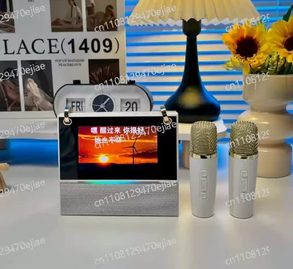 Macchina per Karaoke Domestico con Display | Altoparlante Bluetooth e Microfono Tutto-in-Uno, Sistema Portatile per Canto con Sincronizzazione Testi per Feste