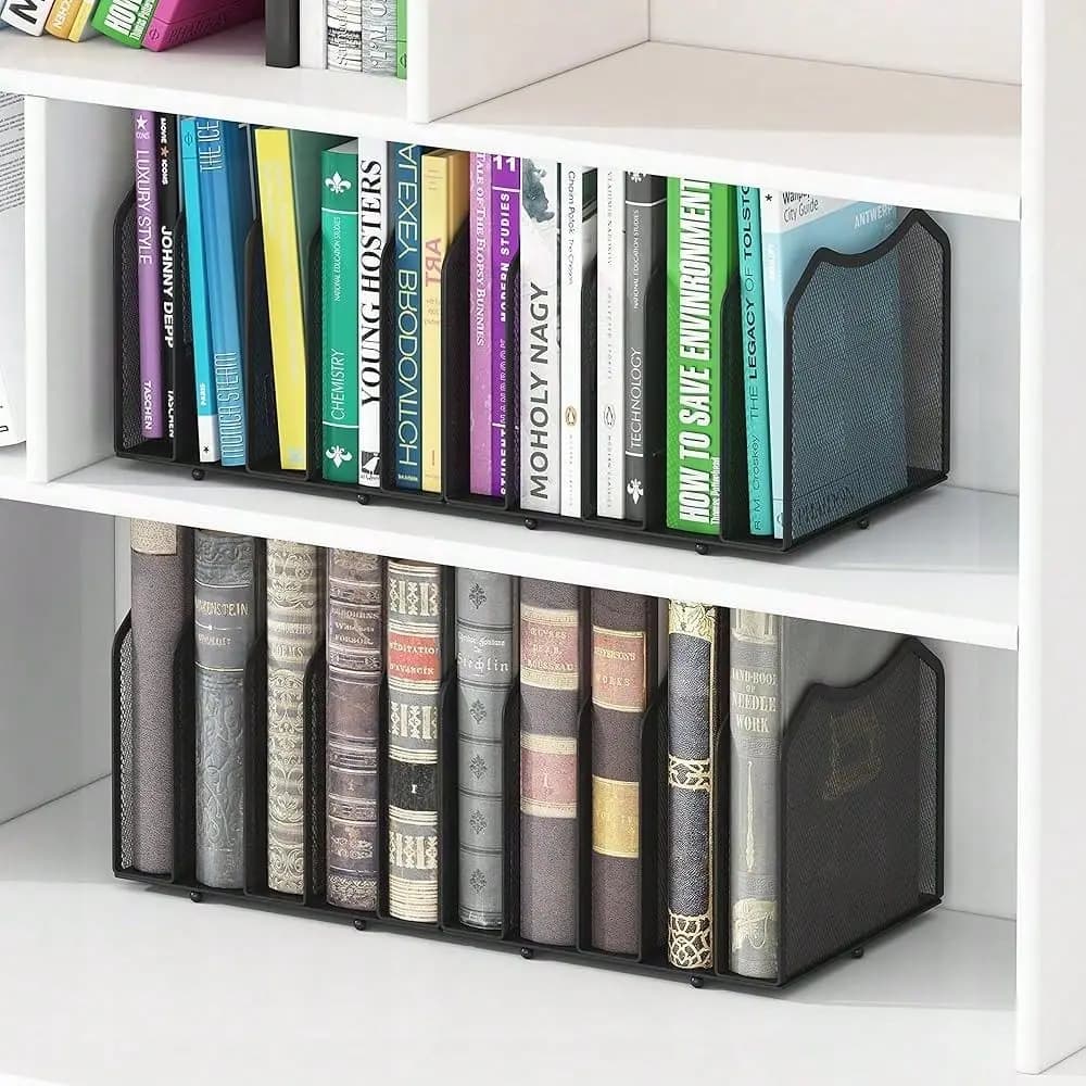Organizzatore da scrivania in rete di tendenza, con 5 scomparti per libri, per casa e ufficio, nero