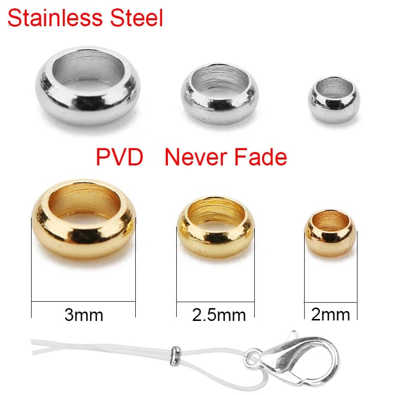 100 pz PVD Non Sbiadisce Mai Perline A Crimpare In Acciaio Inox Coperture 2 2.5 3 millimetri Distanziatore End Stopper Perline Per Collana FAI DA TE creazione di gioielli