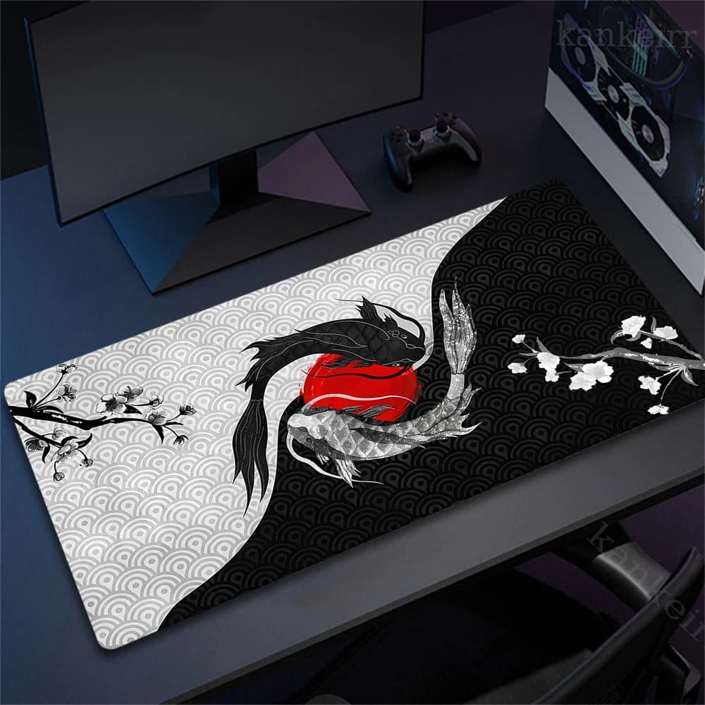 Tappetino per mouse Fish XXL Lock Edge Koi Taichi Tappetino per scrivania da gioco grande neutro Tappetini per tastiera Tappetino per mouse Tappetino per mouse Bestia Tappetino per mouse regalo
