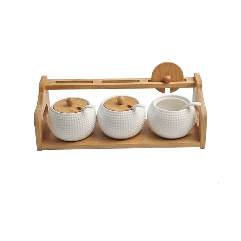 Barattoli per spezie, coperchio in legno, contenitore per condimenti in ceramica Golf, zuccheriera, bottiglia per sale e pepe, set di barattoli per condimenti, utensili da cucina