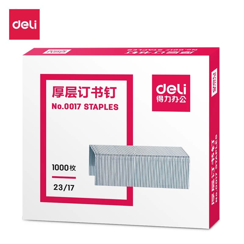 Deli 0017 Graffette resistenti 1000 PZ/SCATOLA 23/17 Dimensioni 12,8x17mm Larghezza graffetta X Altezza Rilegatura per 130 fogli