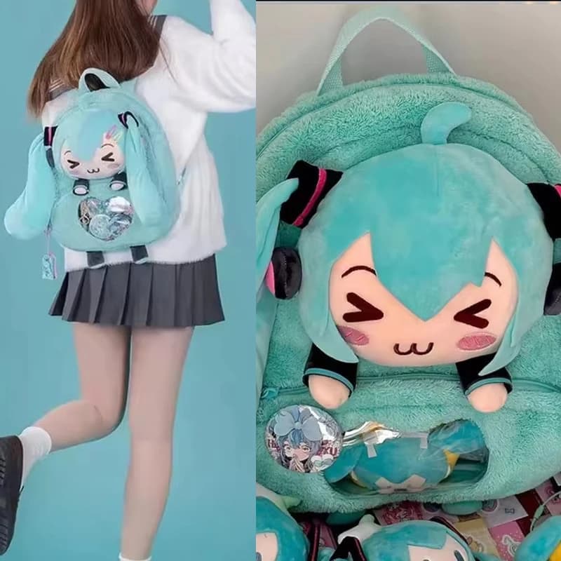 Zaino in Peluche Morbido di Grande Capacità con Ricamo Creativo di Hatsune Miku, Dolce e Carino, Regalo per Fan
