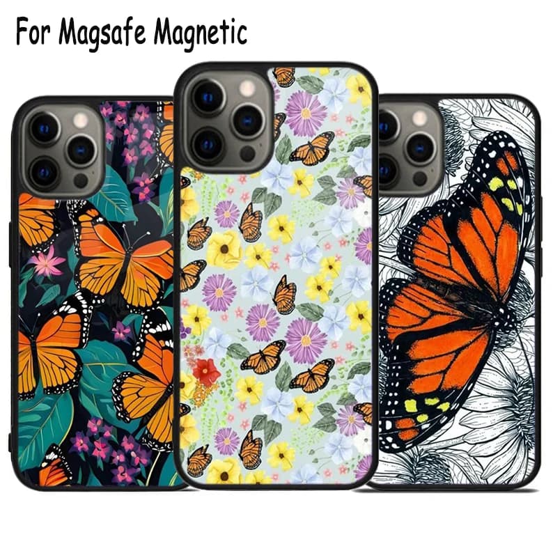 Custodia per telefono senza fili Monarch Butterfly and Flower per iPhone 17 Air 15 16 16e 14 13 11 12 Pro Max Plus Magsafe Cover magnetica