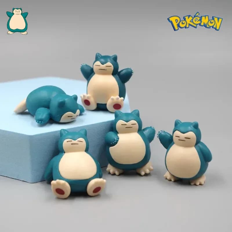 Set di 5 Figurine Snorlax in Versione Dormiente, Miniature da 1,8-3 cm, Decorazioni per Torte, Collezione Kawaii