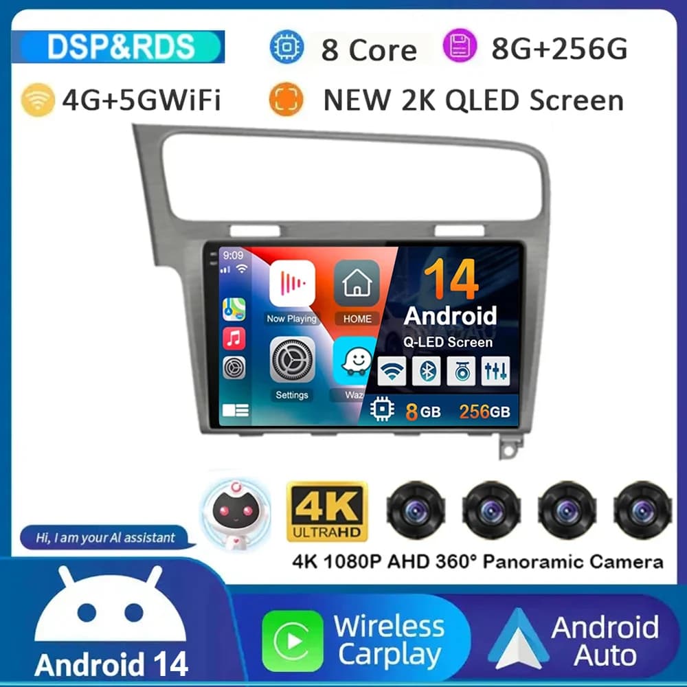 Android 15 WIFI + 4G Auto Per Volkswagen VW Golf 7 MK7 GTI 2011-2021 Autoradio Carplay HD Multimediale GPS Video Player Stereo 2din