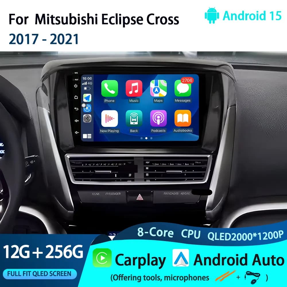 Andorid 15 Autoradio Per Mitsubishi Eclipse Cross 2017 - 2021 Carplay Auto Multimedia Video Player di Navigazione GPS Stereo