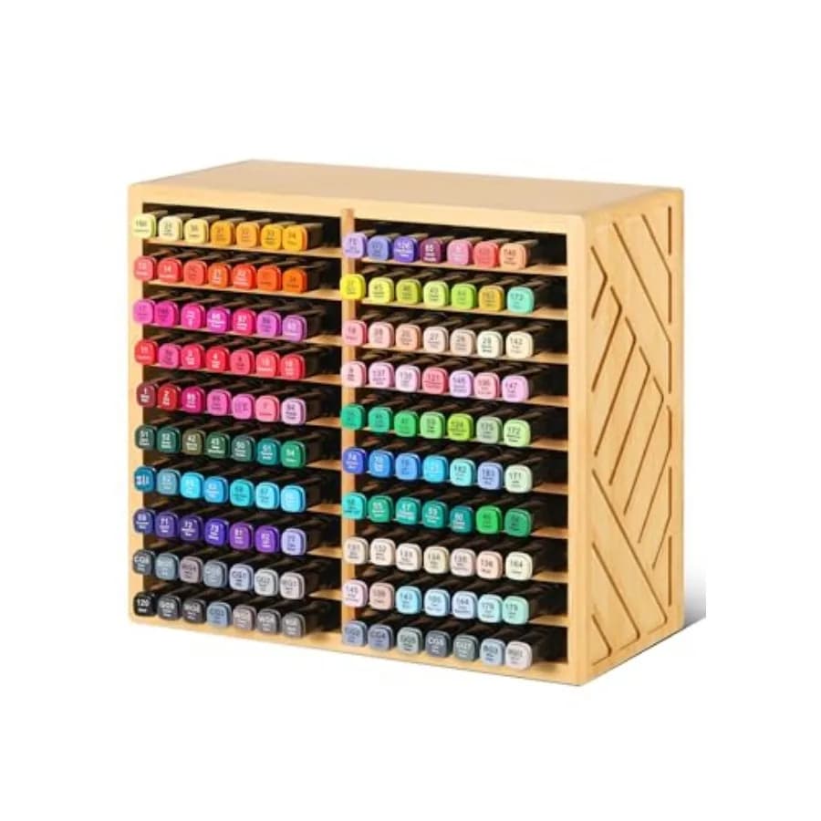 Organizzatore per Pennarelli da Scrivania, Contenitore per 140 Pennarelli, Penne, Matite e Pennelli Artistici, Porta Pennarelli in Legno per Casa e Ufficio
