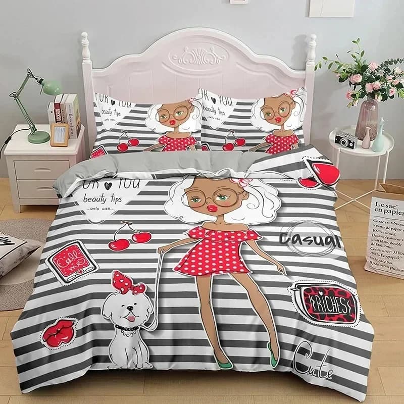 Cartoon Girly Acquerello Ragazza Donne moderne Comodo copripiumino Copripiumino Federa Set di biancheria da letto Decorazione della camera da letto Tessili per la casa