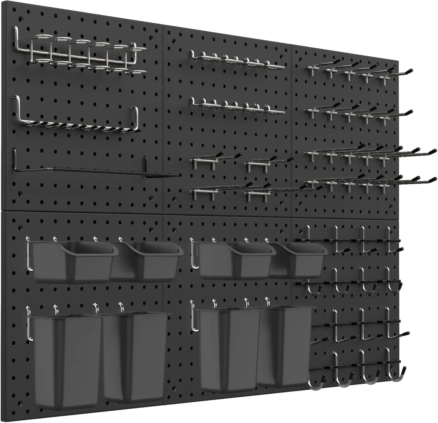 Kit Pannello Forato con Ganci e Contenitori, Organizzatore da Parete per Ufficio, Espositore per Hobby Creativi (129, Nero)