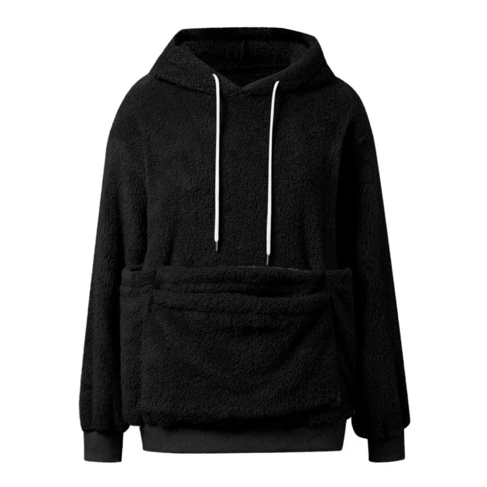 Solid Color Women Pet Carrier Hoodie Plush Hooded Double Pocket Hoodie Soft Comfortable Fleece-Lined Fleece Hoodie