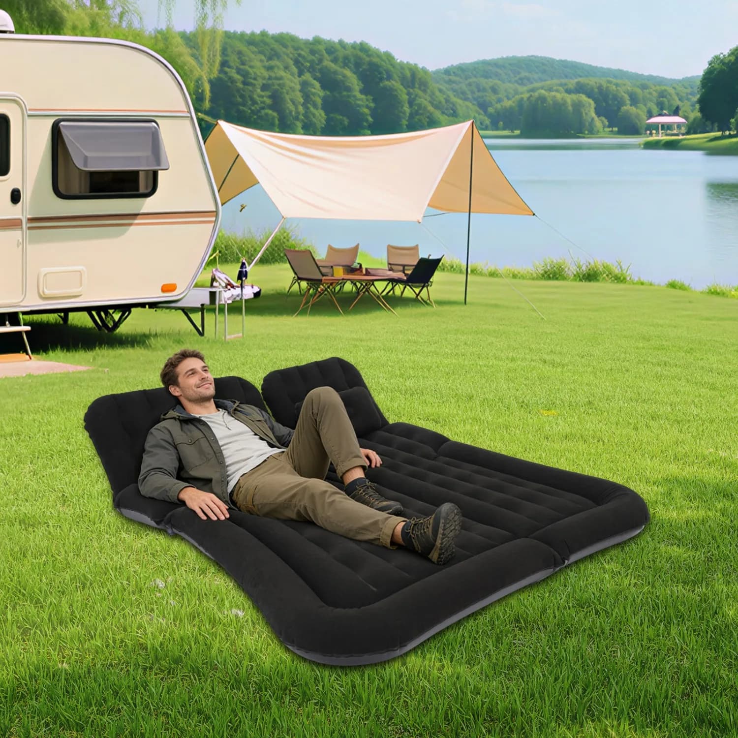Materasso Gonfiabile per SUV con 2 Cuscini, 68.9 * 51.2'' Letto Gonfiabile per Auto Rinforzato, Letto da Viaggio e Campeggio con A