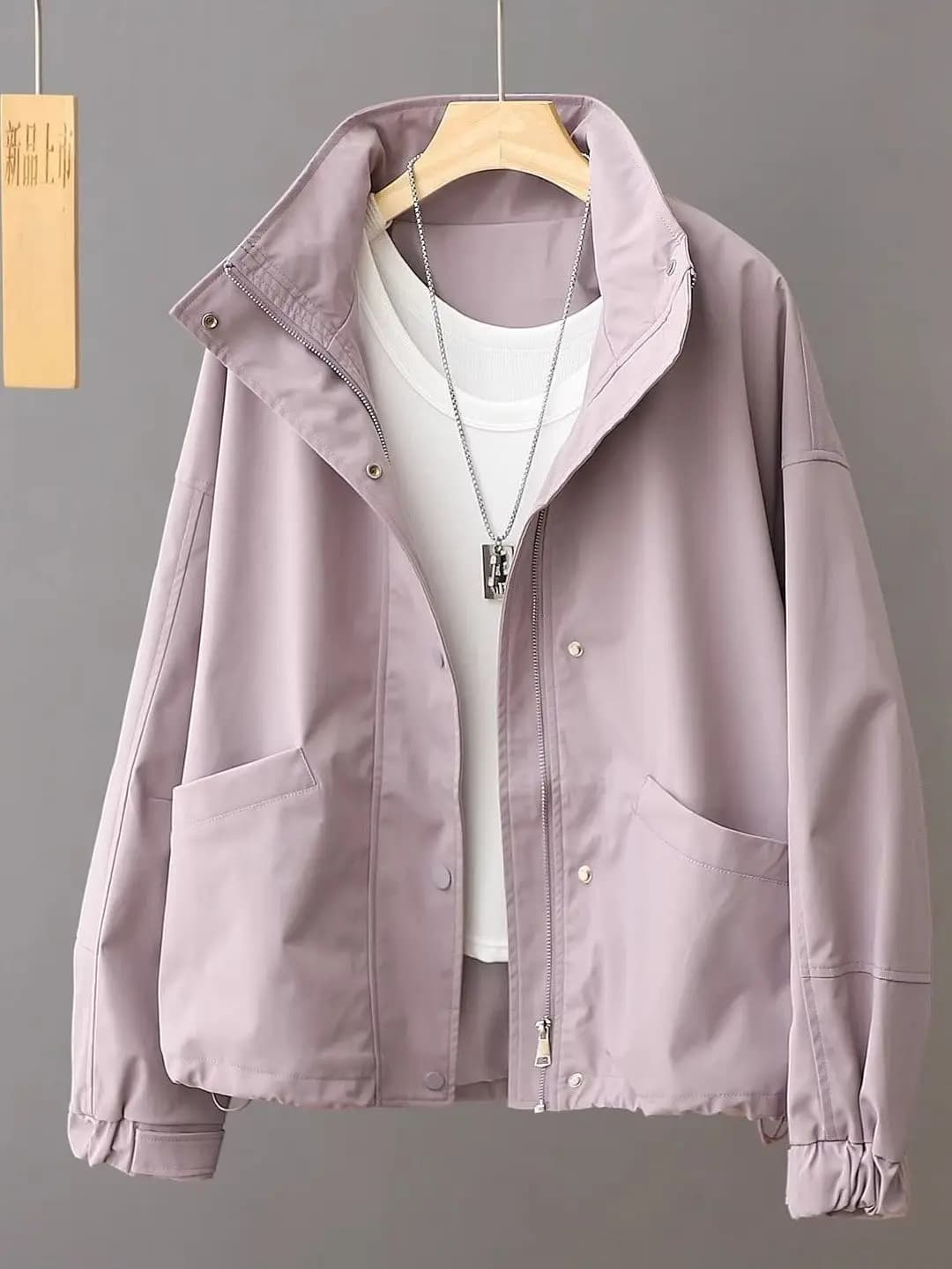 Giacca Corta da Donna Stile Coreano Autunnale, Casual e Comoda, con Colletto Alto e Chiusura a Zip