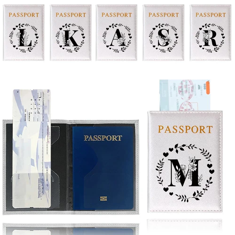 Custodia Protettiva per Passaporto da Viaggio con Stampa Lettere e Ghirlande, Porta Passaporto e Carte di Credito/ID