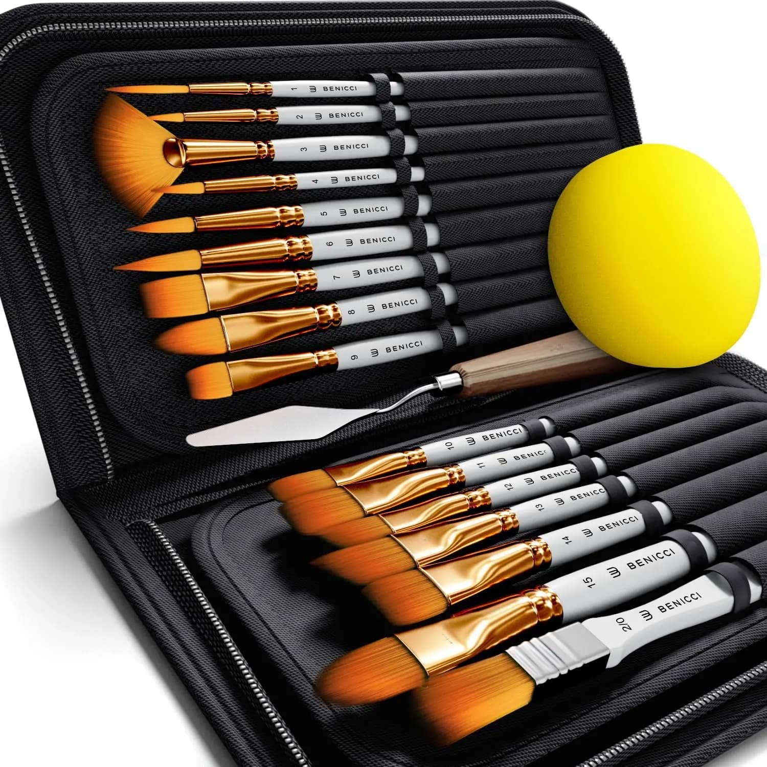 18-Piece Artist Paint Brush Set with Spatula, Sponge & Case - Perfect for Acrylic, Watercolor, Oil - Ideal for All Skill Levels