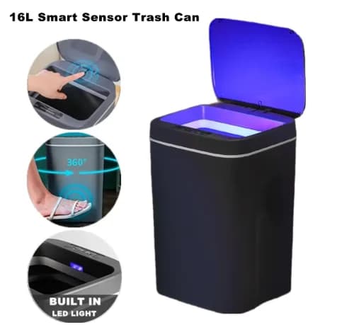 Cestino Automatico con Sensore da 16L, Bidone Elettrico Senza Contatto Intelligente per Cucina e Bagno, Secchio Impermeabile con Coperchio, Cestino per Rifiuti Domestici