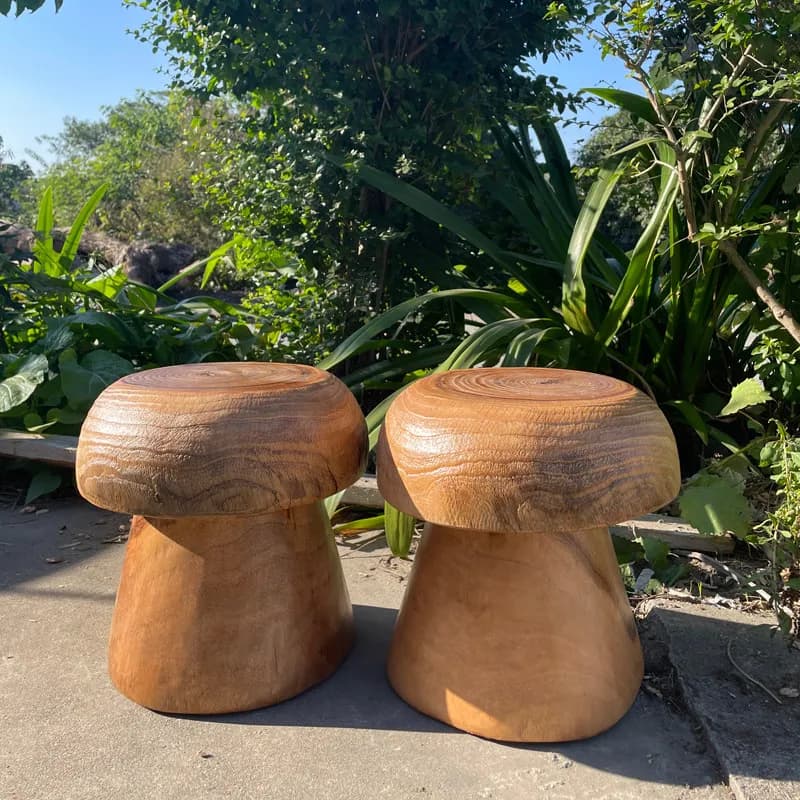 Round Camphor Wood Mushroom Stool Tree Root Carved Seat Rustic Wooden Stump Chair for Garden Natural Log Block Side Table Stool