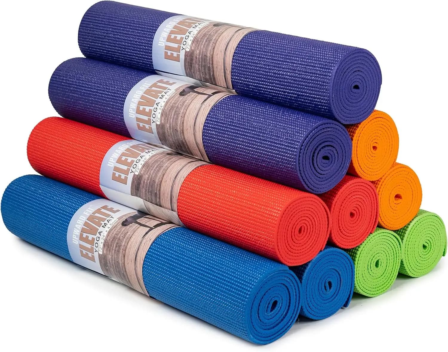 High yoga mats, pack of 10, 183 cm long x 61 cm wide, 4 mm thick, anti-slip and easy to clean, gym mats for schools and studies.