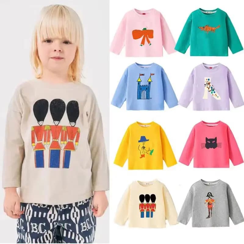 Bambini T-shirt 2024 Autunno Primavera Ragazzi Tees Candy Color Top per le ragazze Del Fumetto Del Bambino Pullover di Cotone Camicetta Del Bambino Abbigliamento