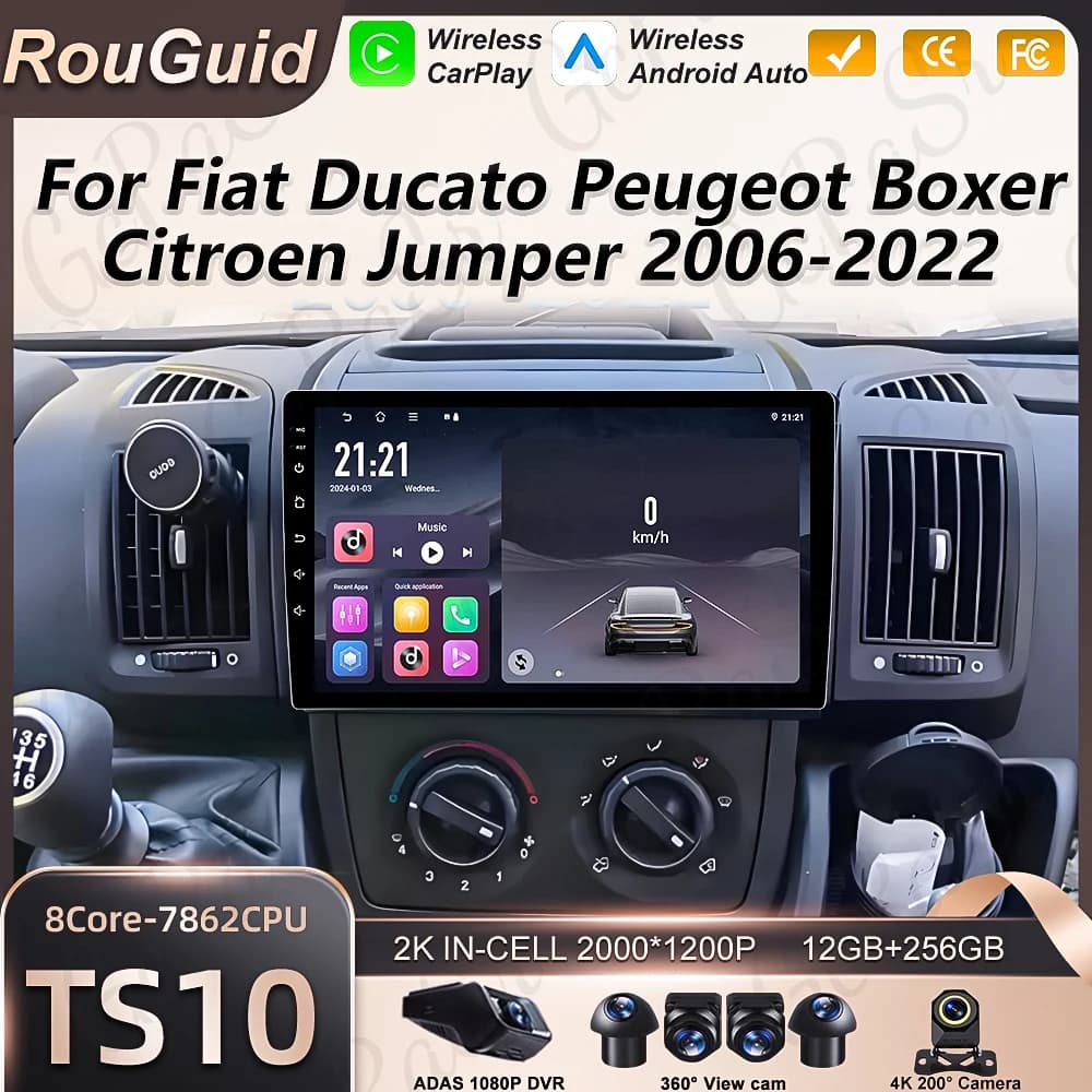 Carplay Android 16 For Fiat Ducato Peugeot Boxer Citroen Jumper 2006 2007 2008 - 2022 Multimedia Player 5G GPS Wireless 2k Wifi