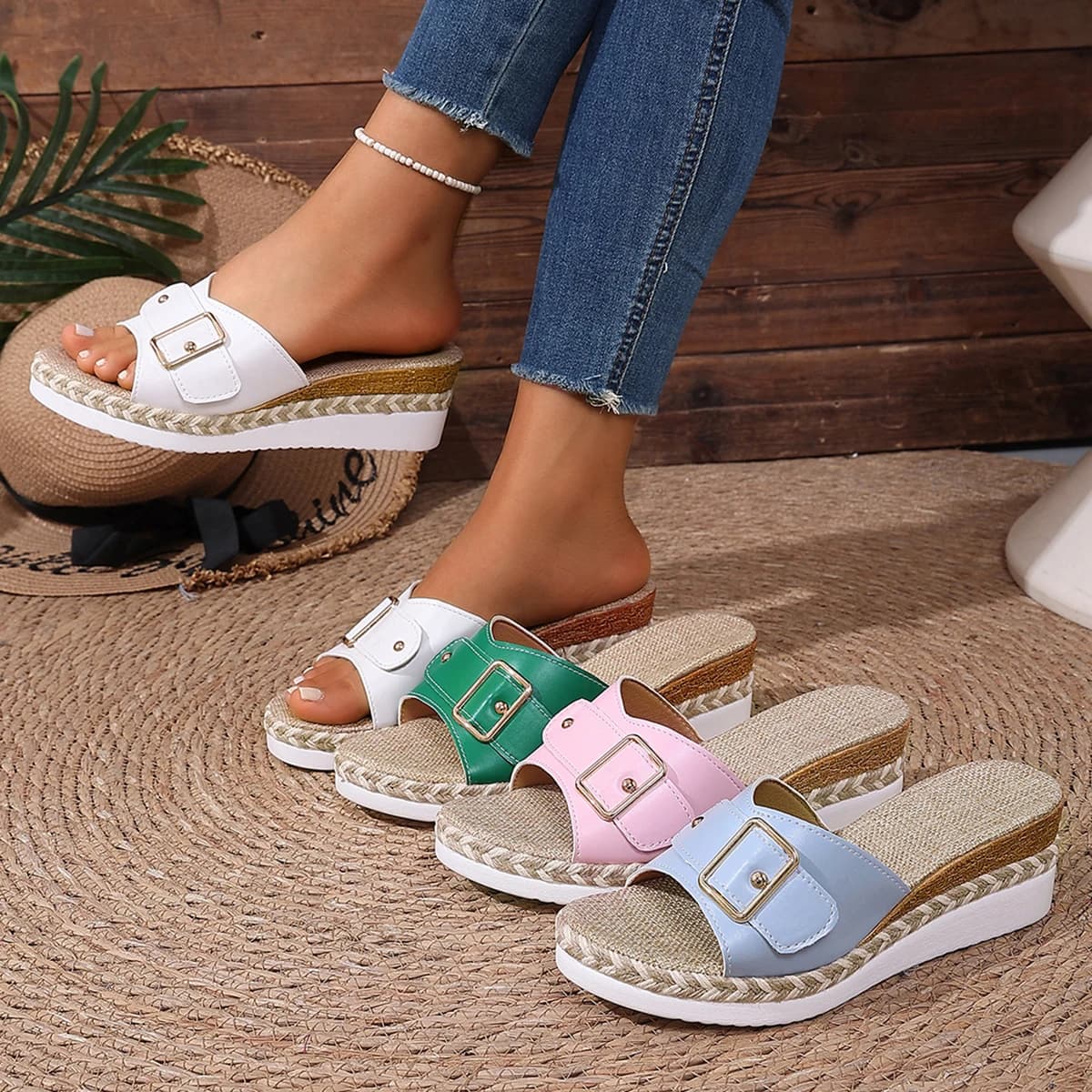 Nuove Ciabatte Estive 2026 alla Moda con Punta Rotonda, Tacco a Zeppa Stile Romano, Suola Spessa, Comode e Casual per Donne