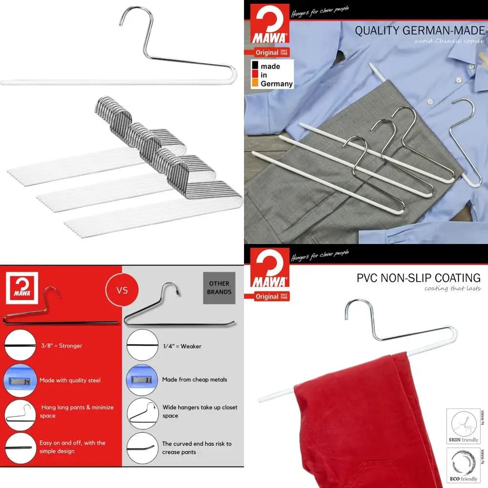 Spacious non-slip hanger for trousers, 30 set, white, single stem design, KH/1 style, ideal for organized wardrobes
