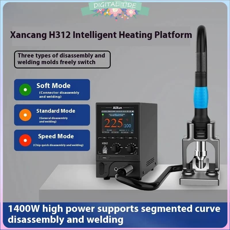 H312 Internet Stazione di rilavorazione BGA Pistola ad aria calda intelligente Stazione di riscaldamento digitale ad alta potenza da 1400 W con ugello di saldatura