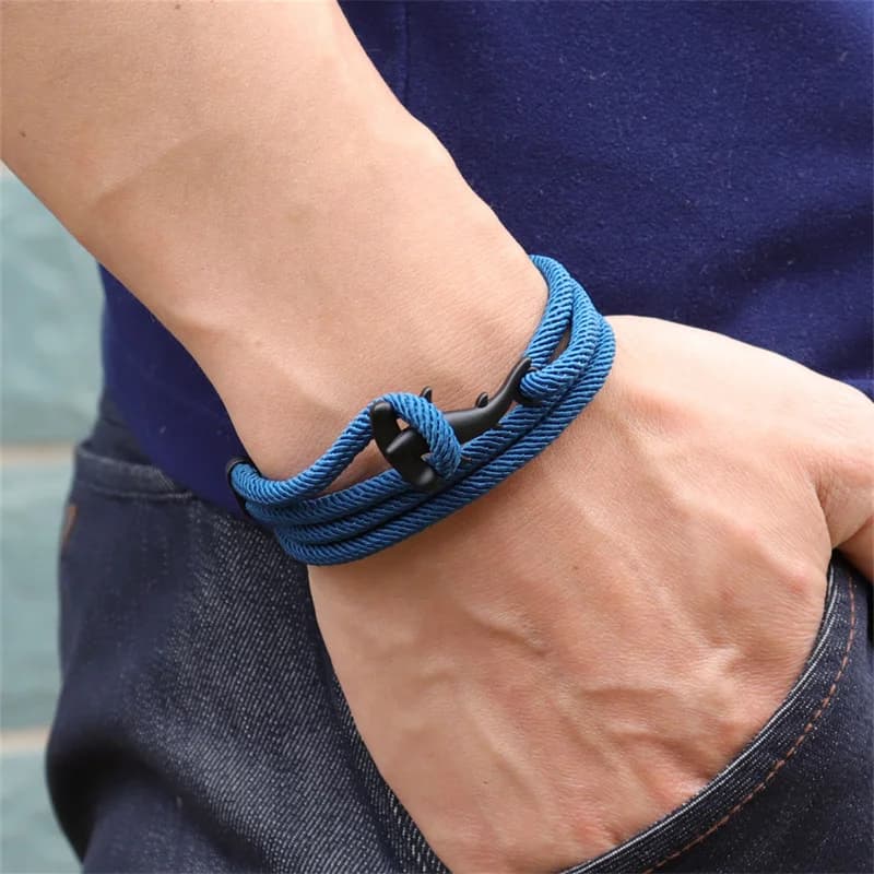 Bracciale uomo gotico Hammerhead Shark Viking bracciale Boho fatto a mano con corda multistrato per uomo Punk Animal Wristband Jewelry Homme