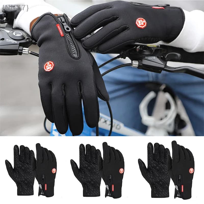 Riding Leather Gloves With Touchscreen, Winter Warm Full Finger Design For Motorcycle Driving 1 Pair