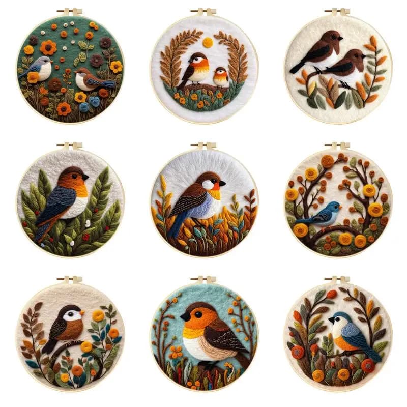 CHENISTORY Wool Felt Kit With Frame Felting Needles Sparrow Animal Wool Felt Tool DIY Handwork Wool Felting Painting Home Decor