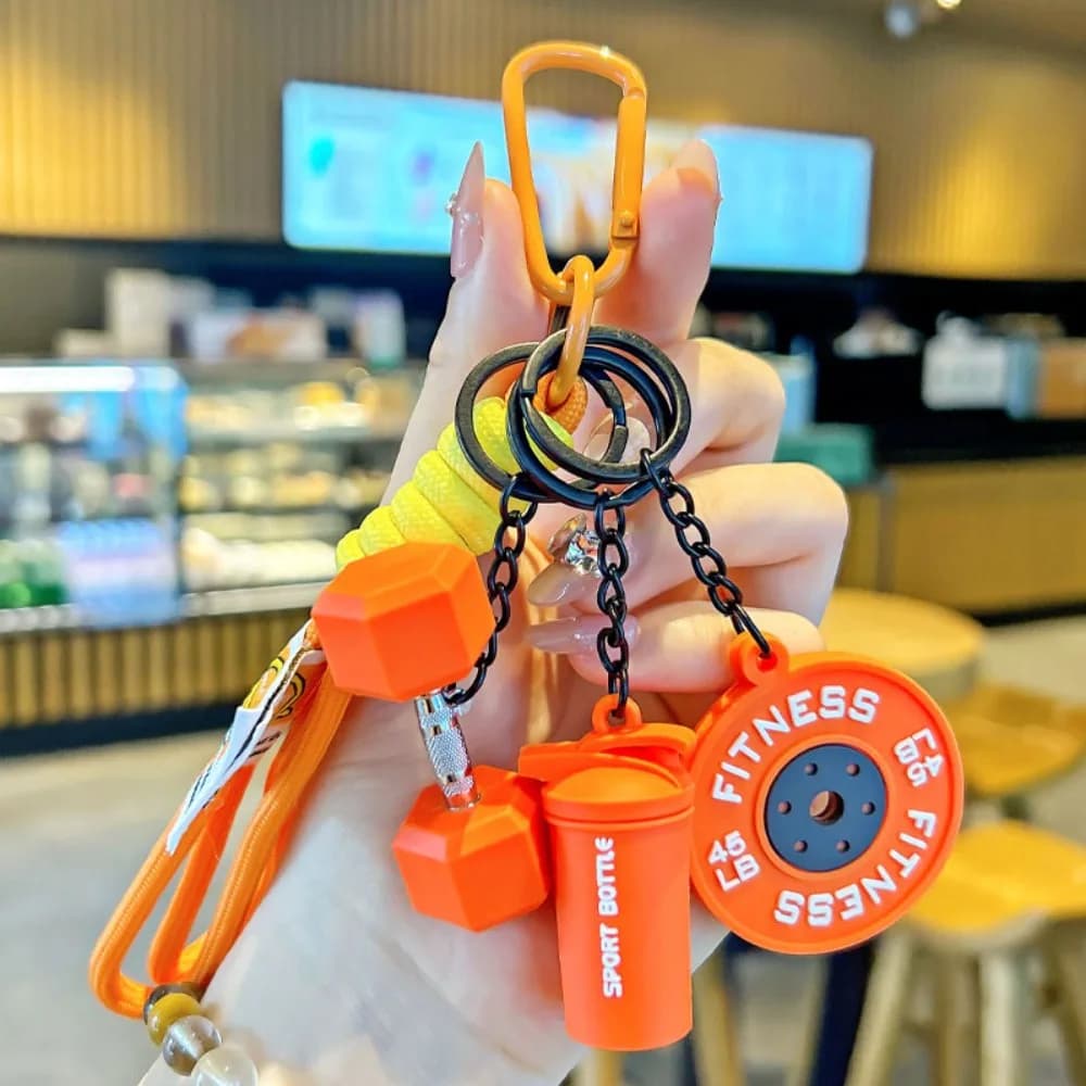 Dopamine Barbell Plates Keychain Kettlebell Water Cups Simulation Dumbbells Keyring Detachable Creative Fitness Series Pendant