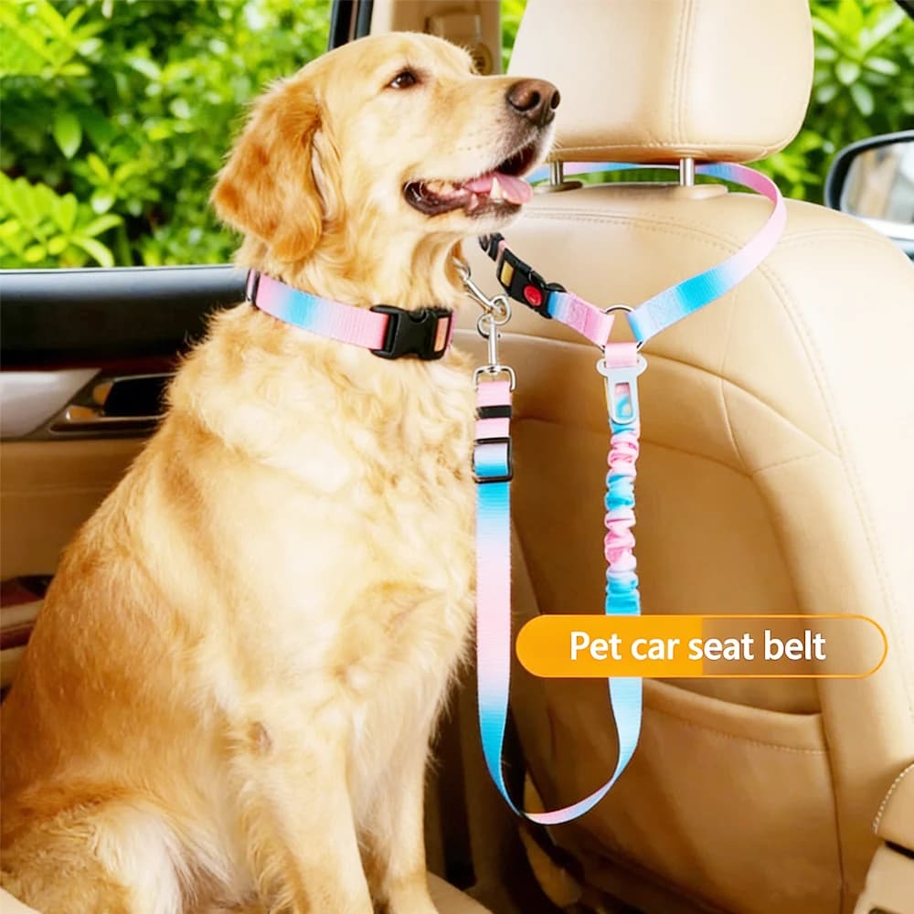 2-in-1 Dog Car Seatbelt Headrest Restraint Adjustable Pet Safety Seat Belt Clip Buckle Tether Large Medium Small Dogs
