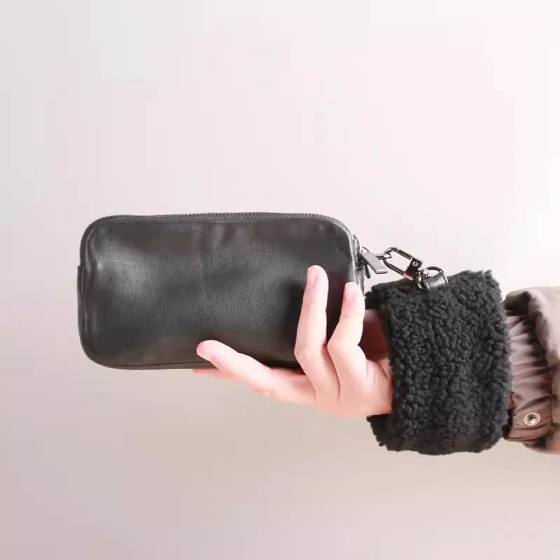 Clutch Bag Genuine Leather Luxury Warm Wrist Strap Cell Phone Pack Unisex Cowhide Long Wallet Travel Storage Mini Hand Bag