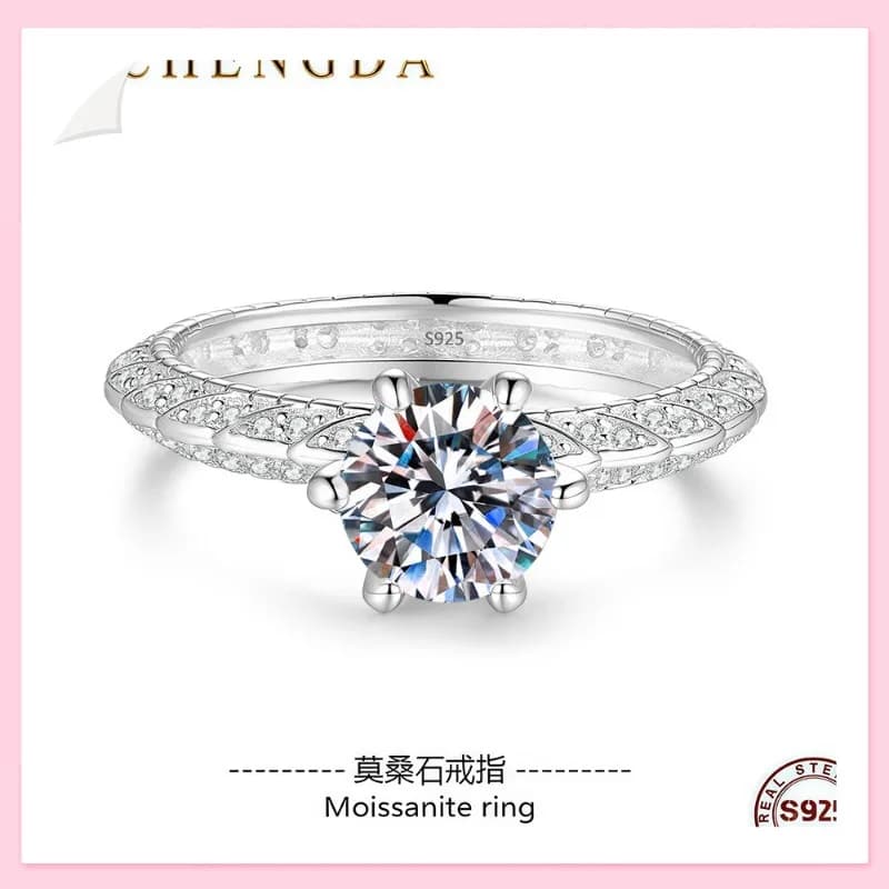 Nuovo Anello in Argento con Moissanite Completamente Incastonata a Sei Punte, Anello da Donna di Lusso Leggero, Anello Nuziale di Alta Gamma con Micro-Incastonatura