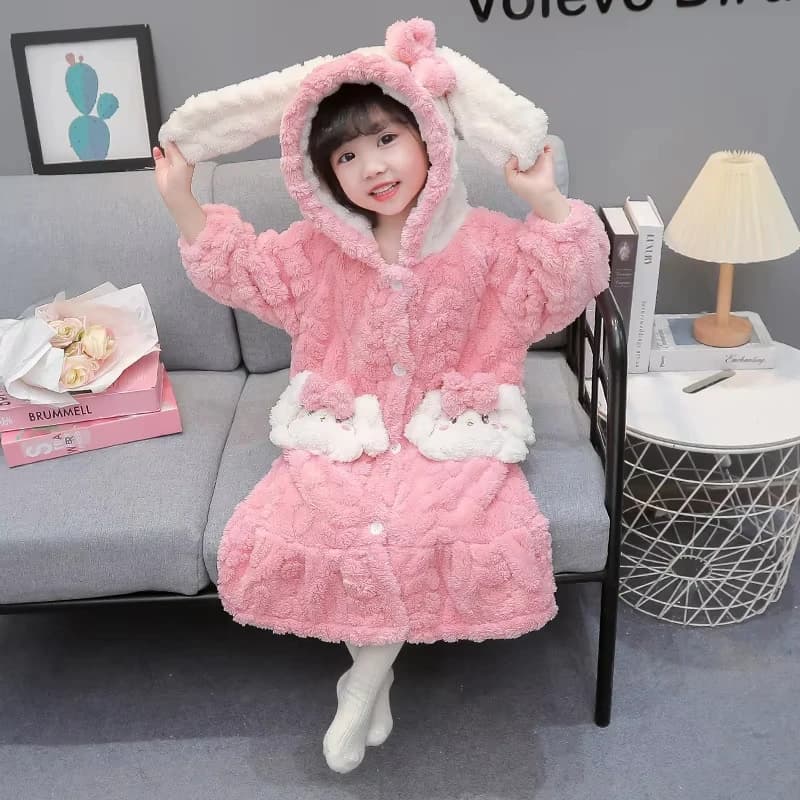 Kawaii Sanrio Cinnamoroll Kuromi Bambini Pigiama di Flanella Anime Bambini Robe Nuovo Inverno Caldo Thicke Del Fumetto Con Cappuccio Homewear Accappatoio